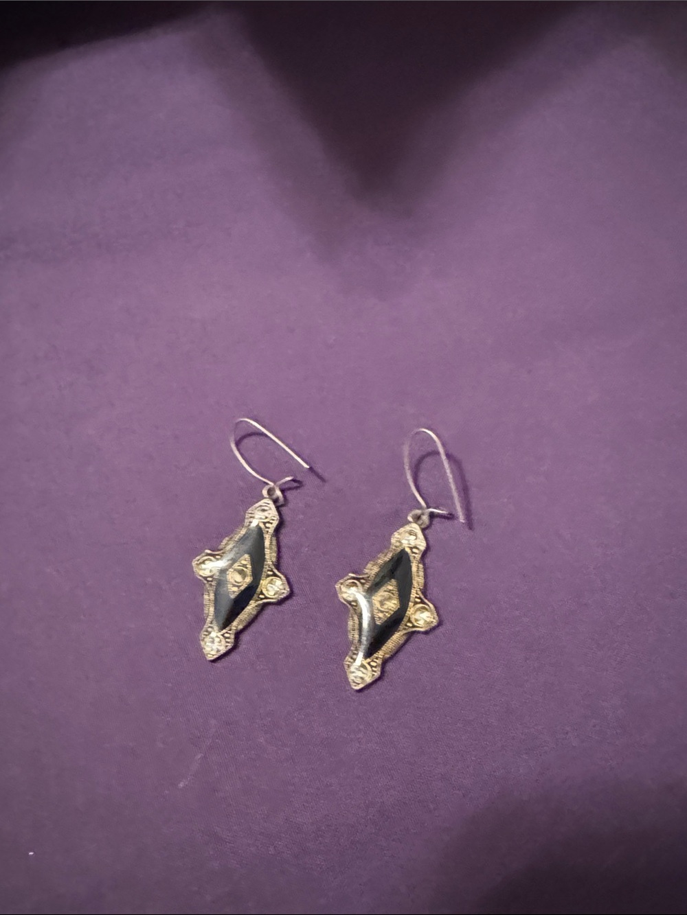 Gold-Tone Black Enamel Drop Earrings for Women